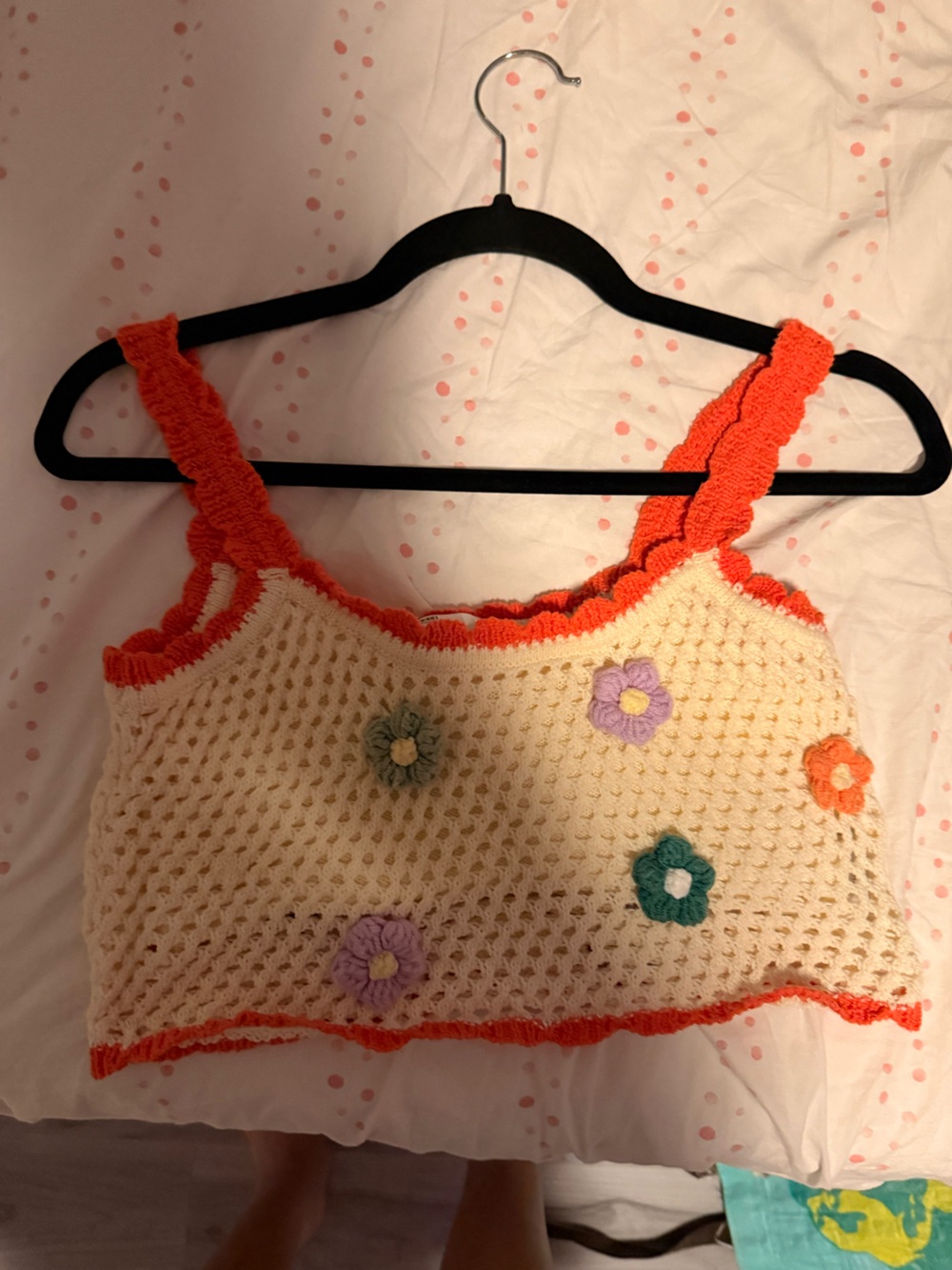 Callahan Cream Crochet Bandeau with Orange Trim and Multicolor Flowers